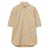 checkered short-sleeved button-down shirt